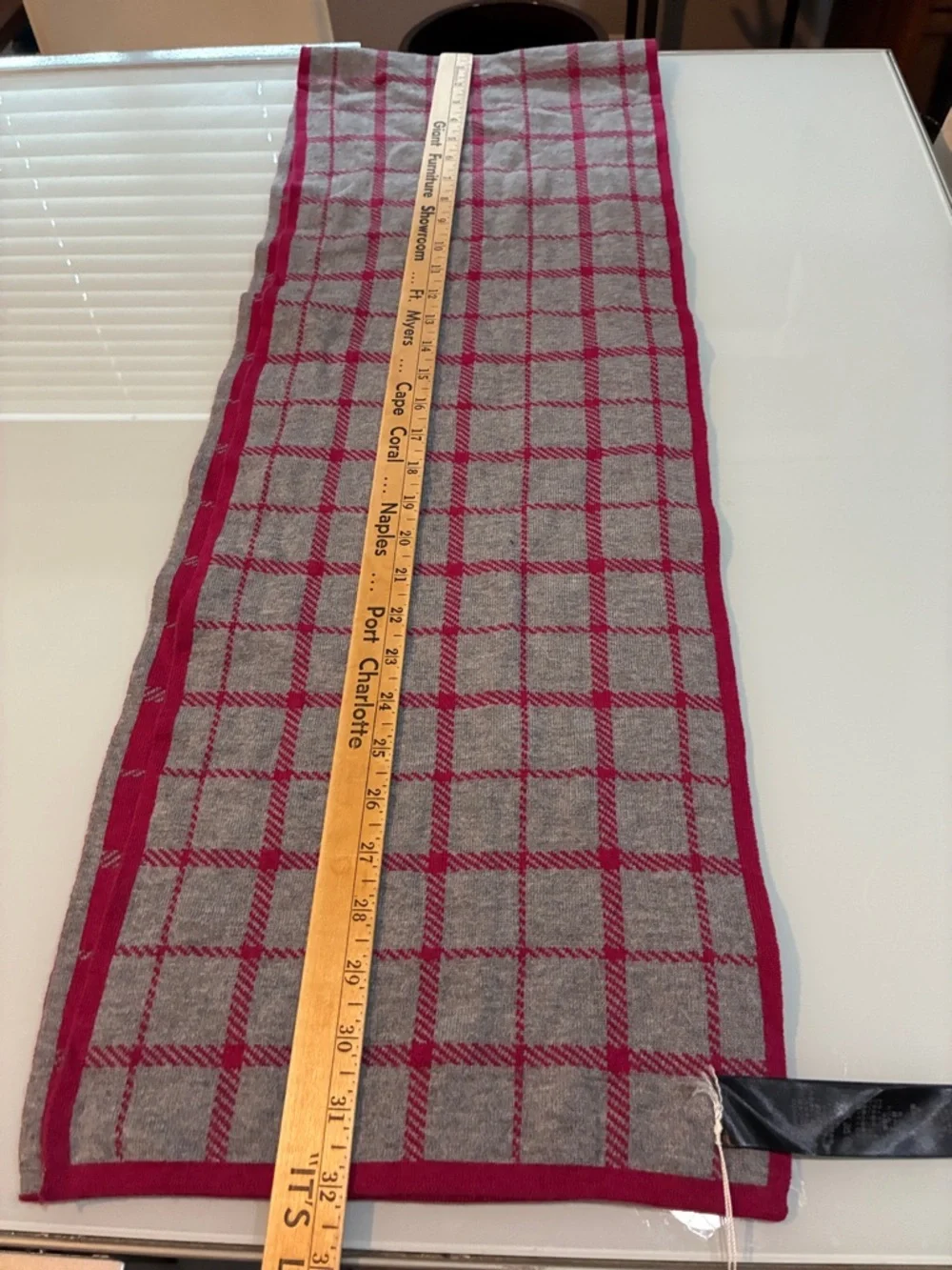 Coach Red and Gray Windowpane Wool Scarf - Picture 6 of 12
